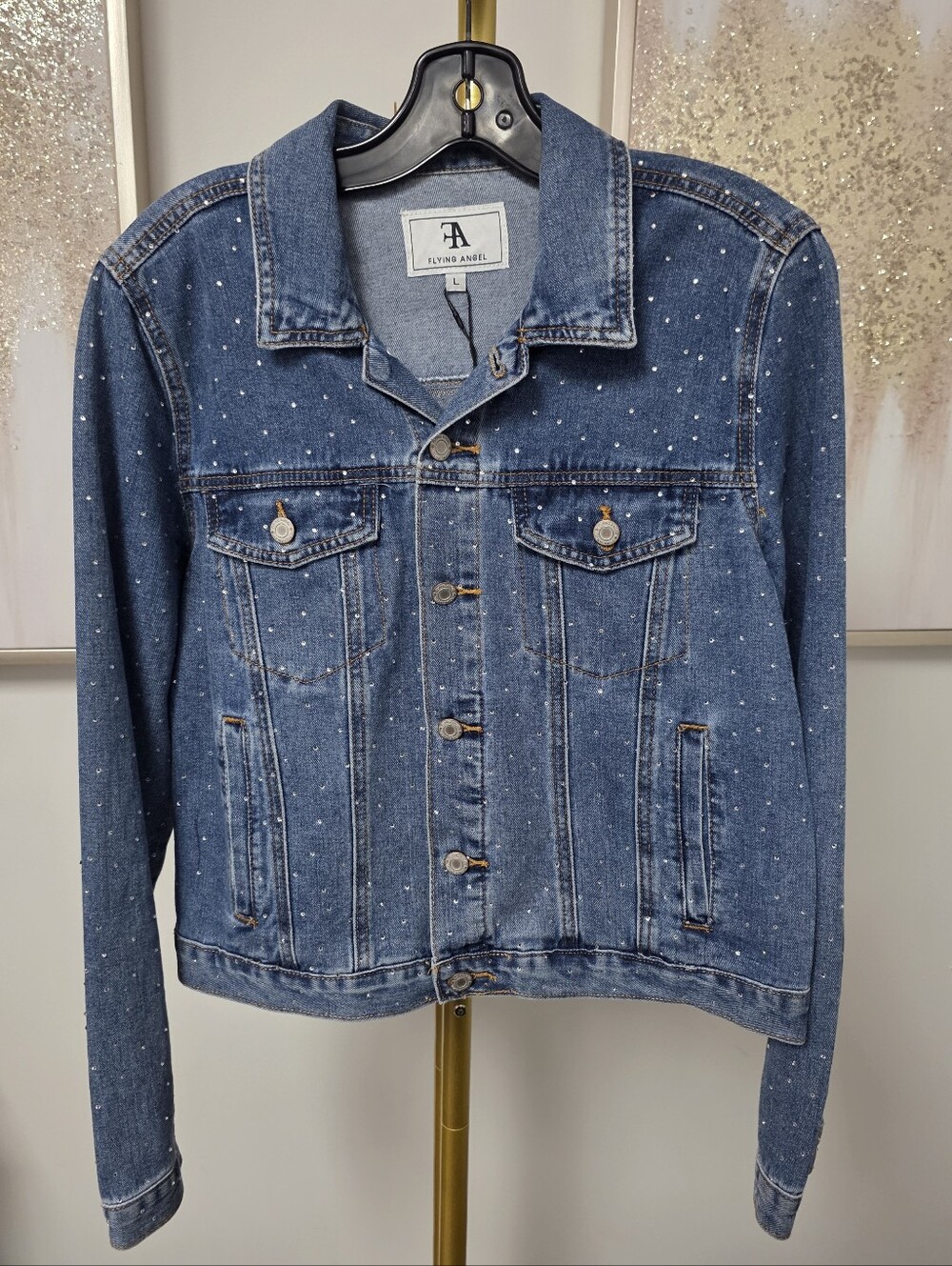 Flying Angel Rhinestone Jean Jacket